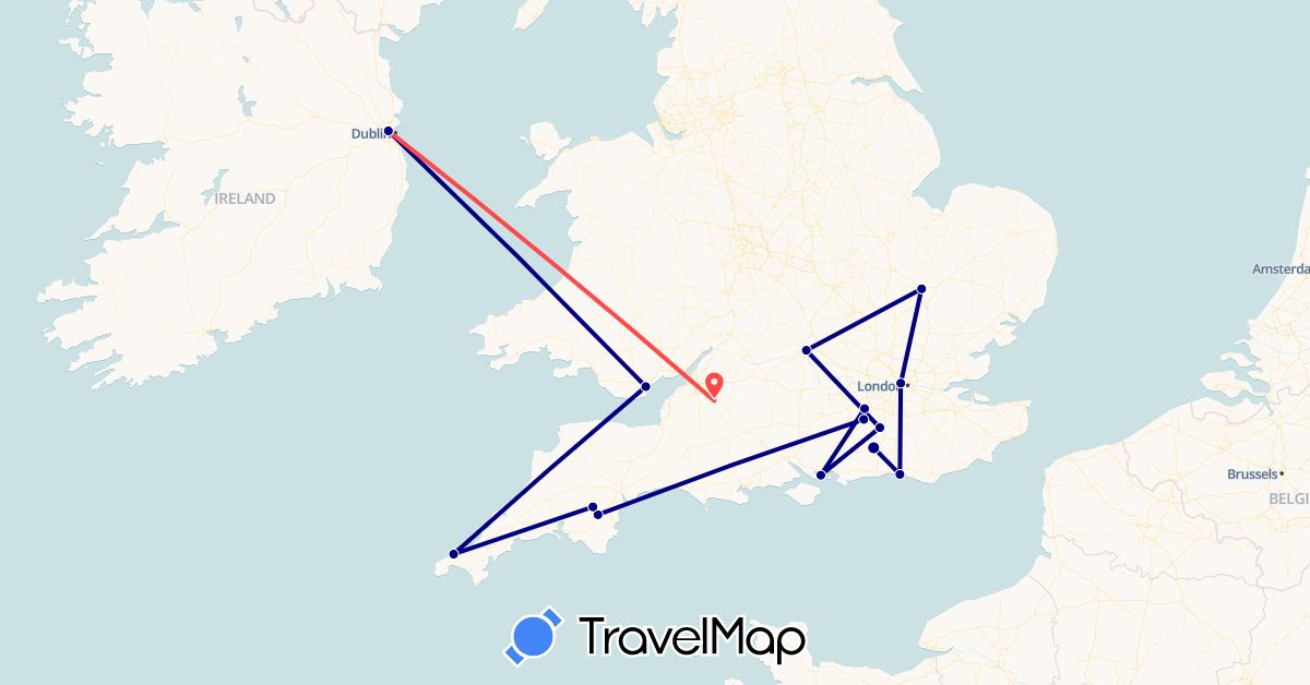 TravelMap itinerary: driving, hiking in United Kingdom, Ireland (Europe)